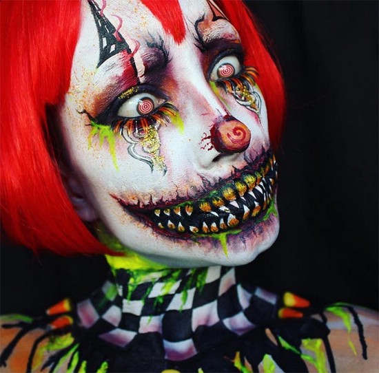 Страшный грим на лице на Хэллоуин для девушки